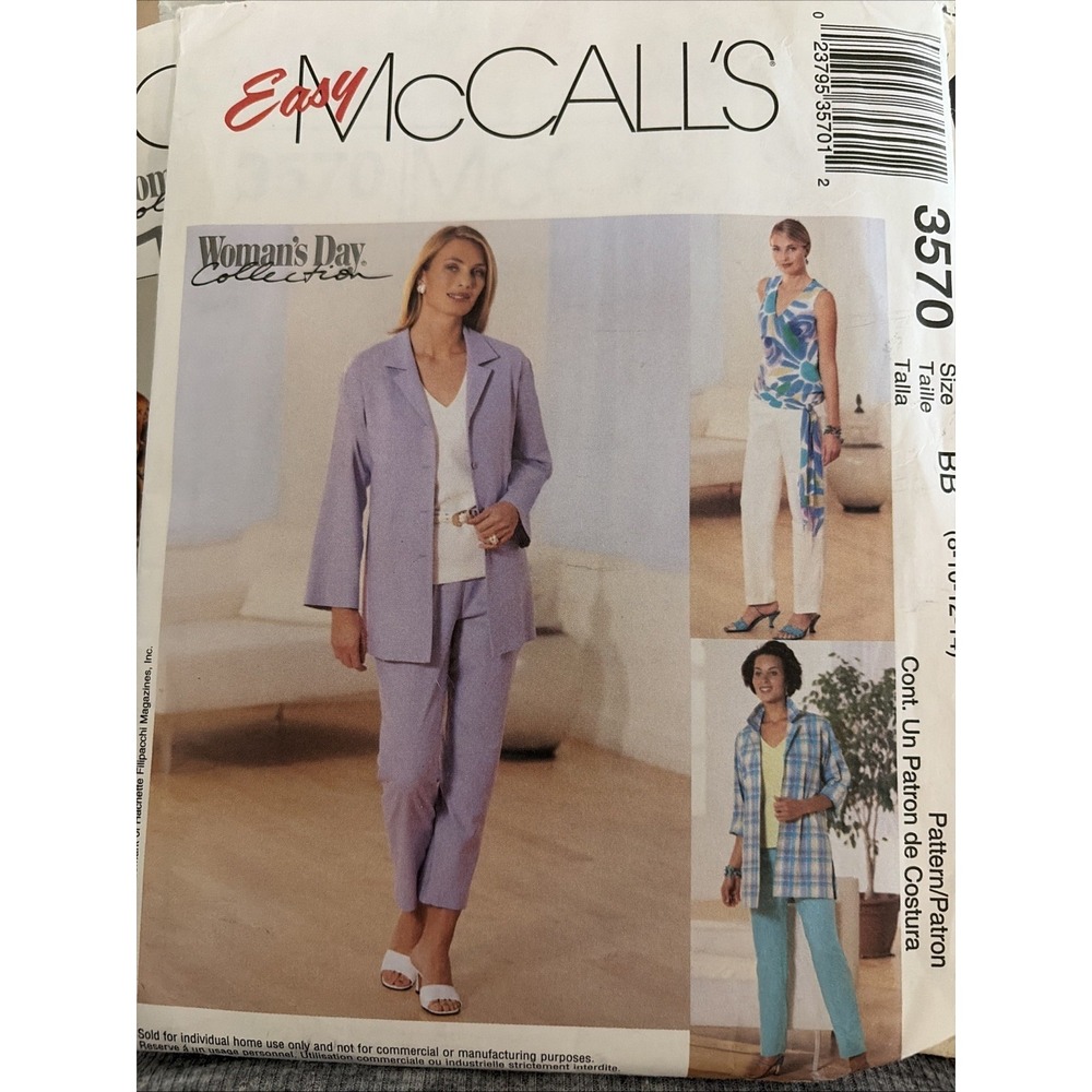 McCalls Easy Pattern 3570 Misses Shirt Jacket Top Sash Pants Sz 8 10 12 14 UNCUT